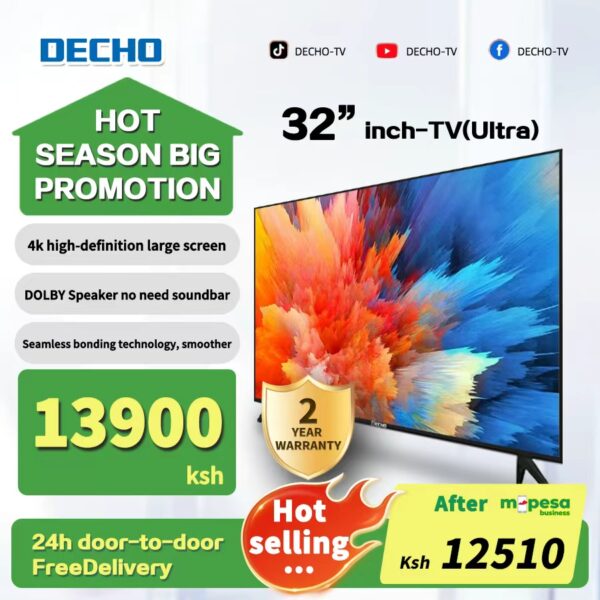 [M-pesa10%OFF] DECHO Smart TV 32 inches to 65 inches Ultra